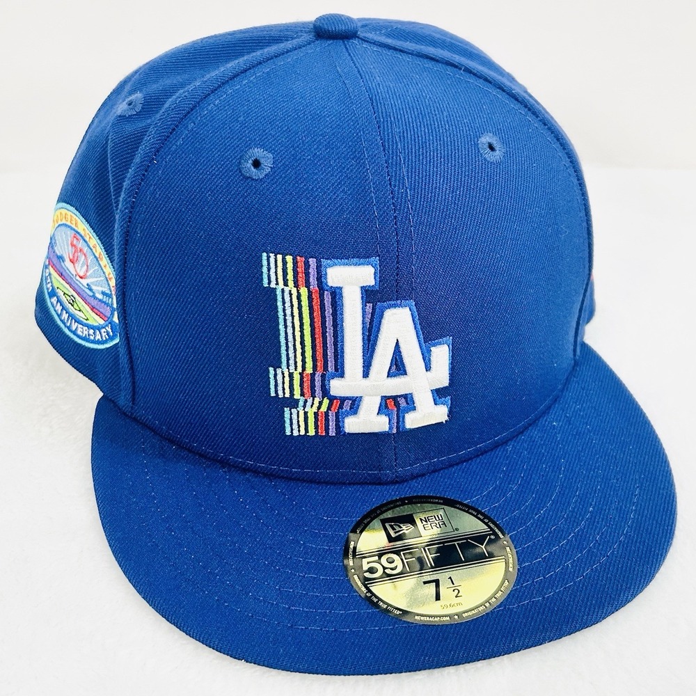 New Era Los Angeles‎ Dodgers Rainbow Stadium 59FIFTY Fitted Hat Cap 7 1/2 Blue